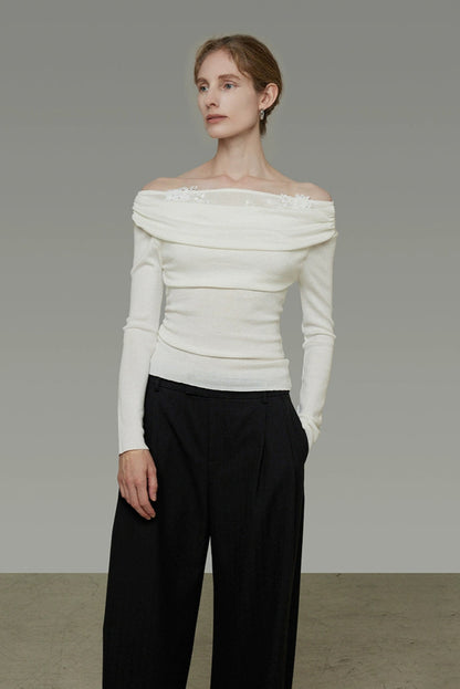 プリーツワンショルダーニットセーター　B4301