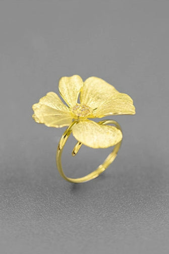 S925 Flower Peony Open Ring B4264