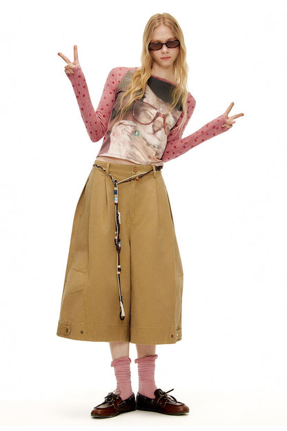 キャットレトロフロック加工ドットTシャツ　B4593