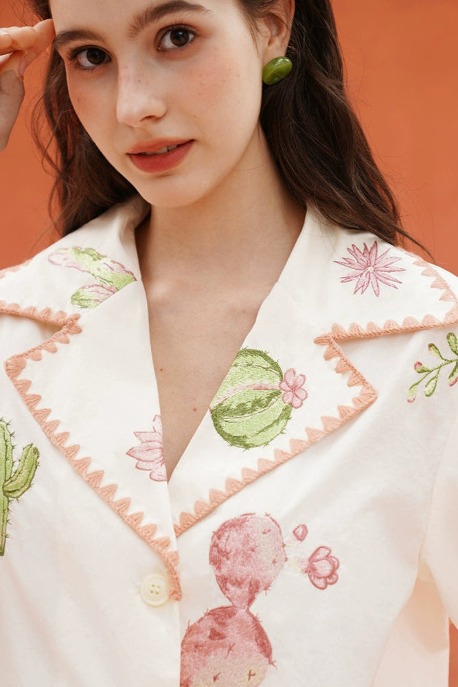 Cactus print light retro shirt B3931