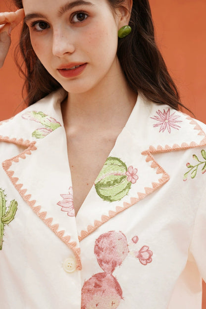 Cactus print light retro shirt B3931