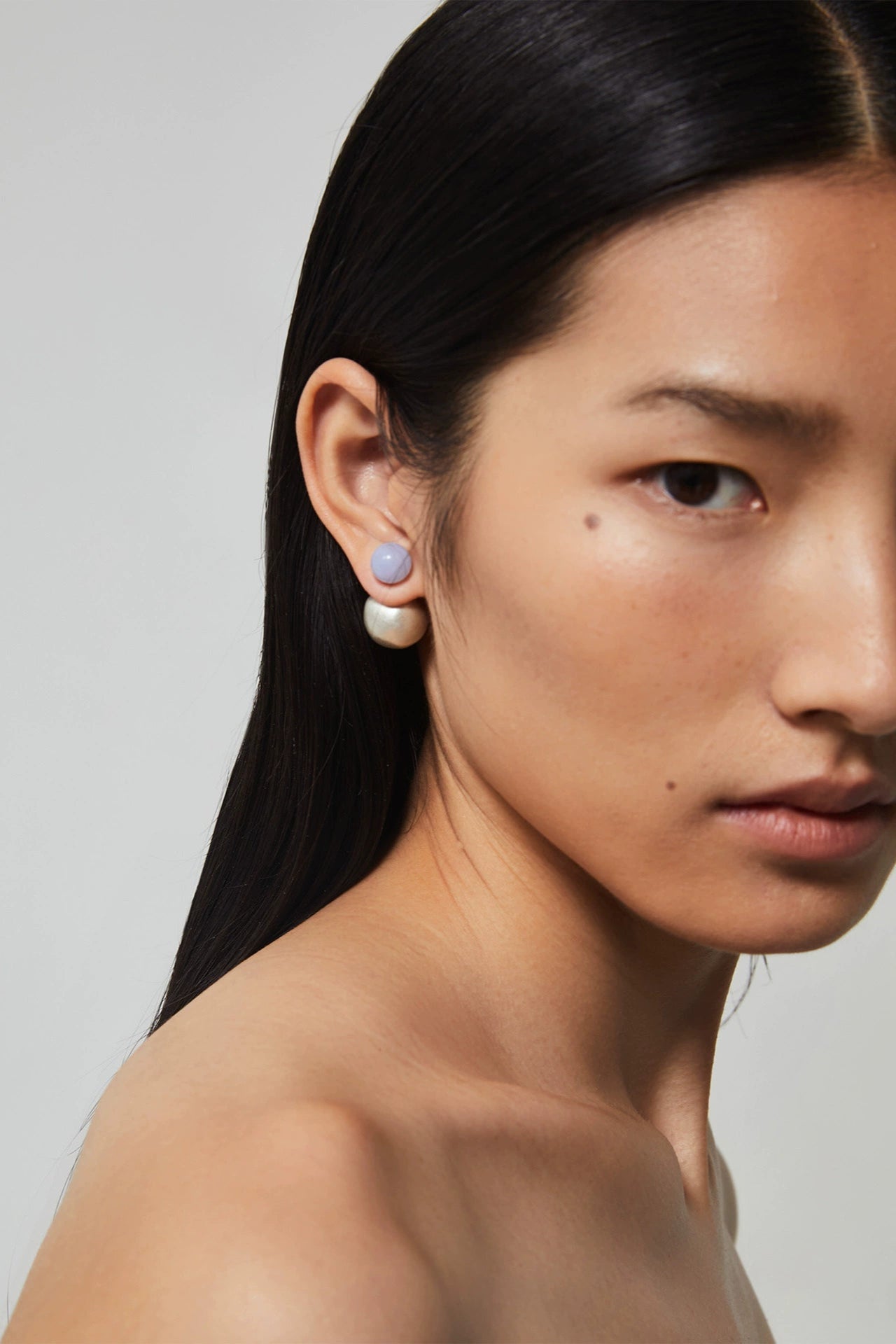 S925ブルーアゲートダブルビーズピアス　B4336