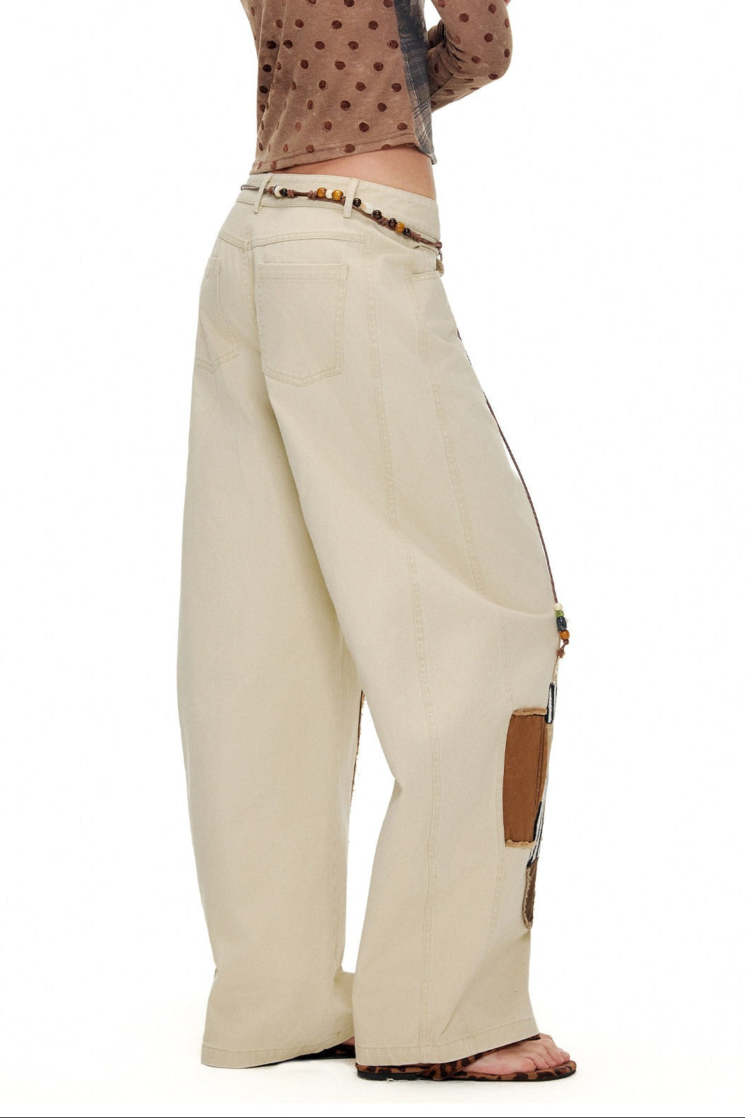 キャットアップリケ刺繡ウオッシュドシミターパンツ　B4592