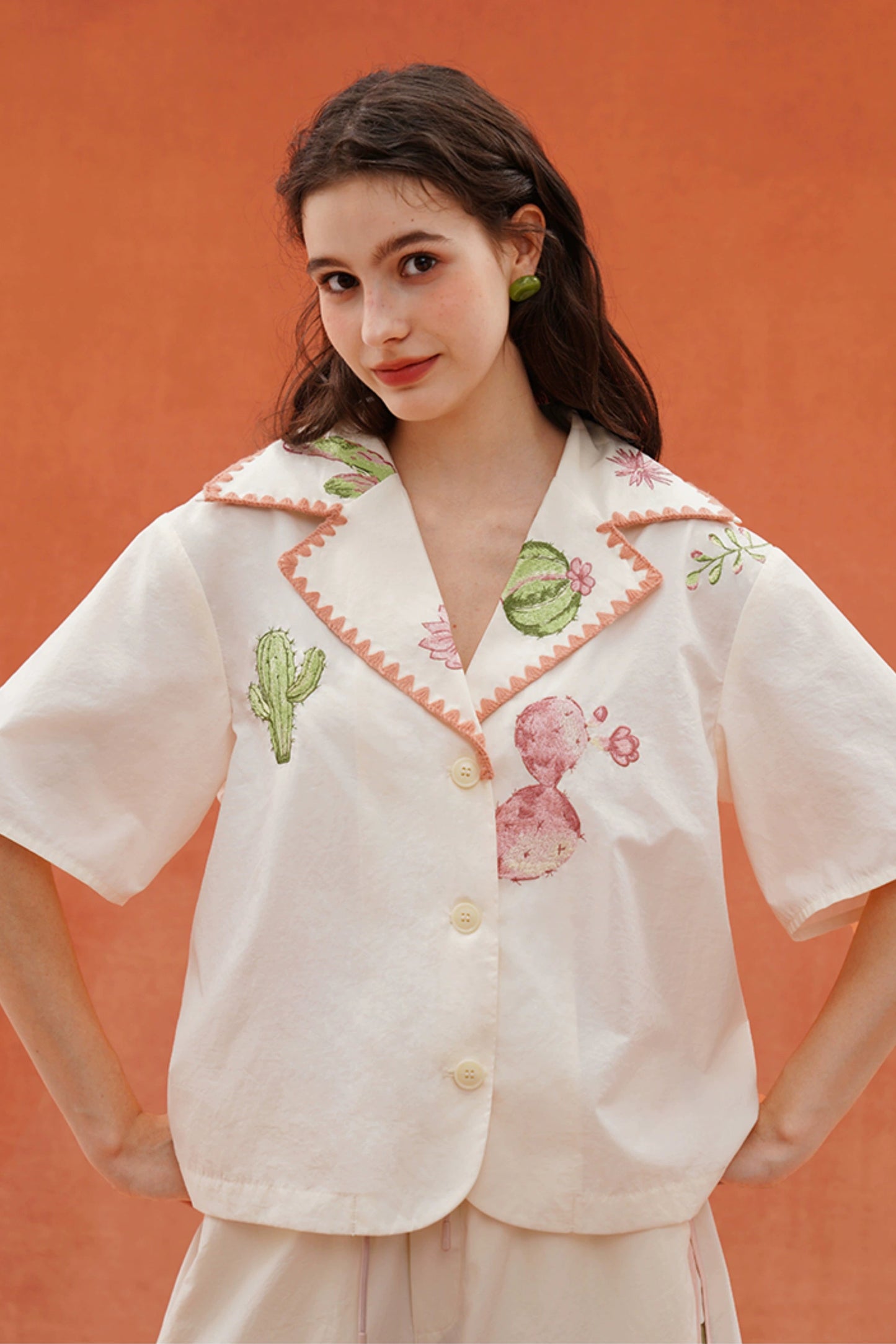 Cactus print light retro shirt B3931