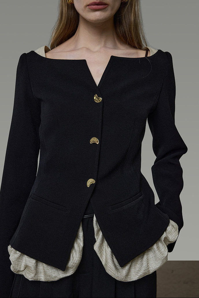 Bicolor Faux Layered Short Jacket B4941