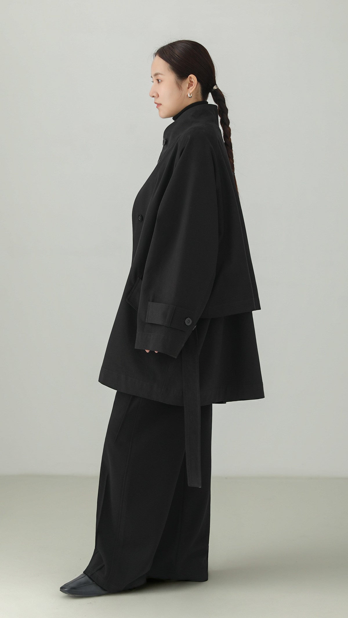 Black 100% Cotton Belted Design Trench Coat B5007