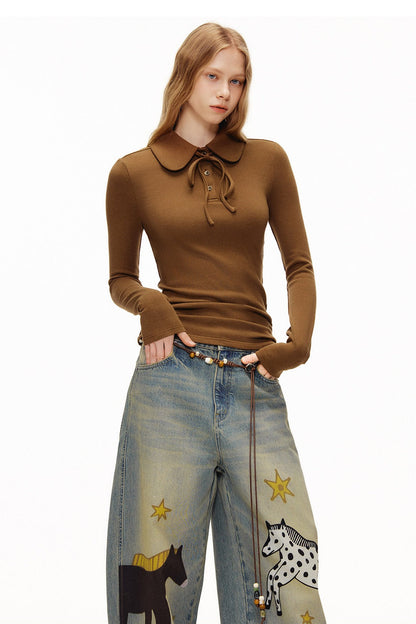 ピーターパンカラータイ長袖ポロシャツ　B4591