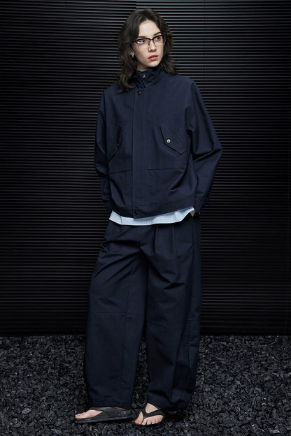 ネイビーブルースタンドカラールーズジャケット　Ｂ3675