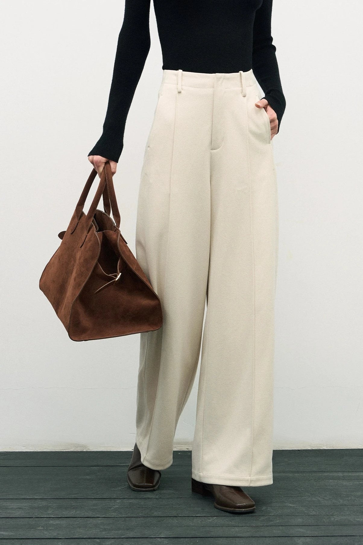 加厚羊毛白色直筒褲 B3544