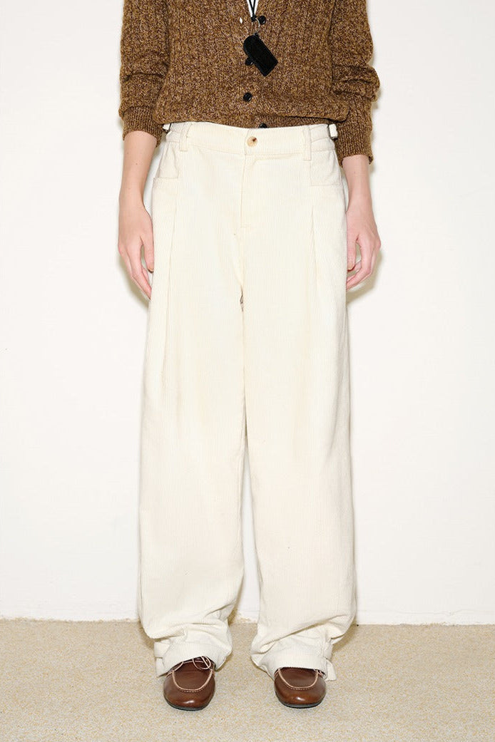 Adjustable hem metal corduroy pants B4396