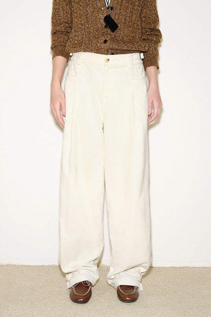 Adjustable hem metal corduroy pants B4396