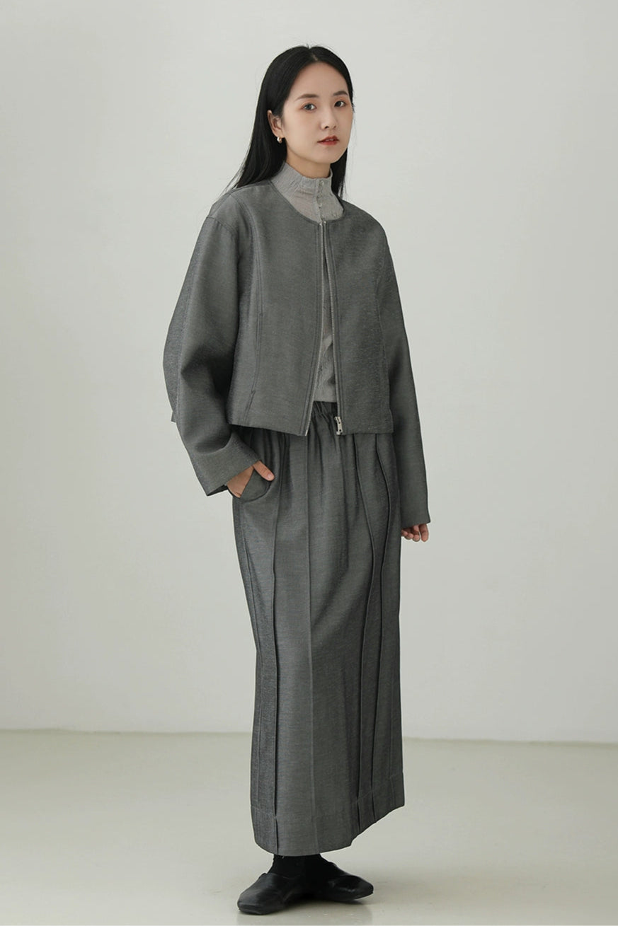 Tencel Linen Minimalist Collarless Jacket B4271