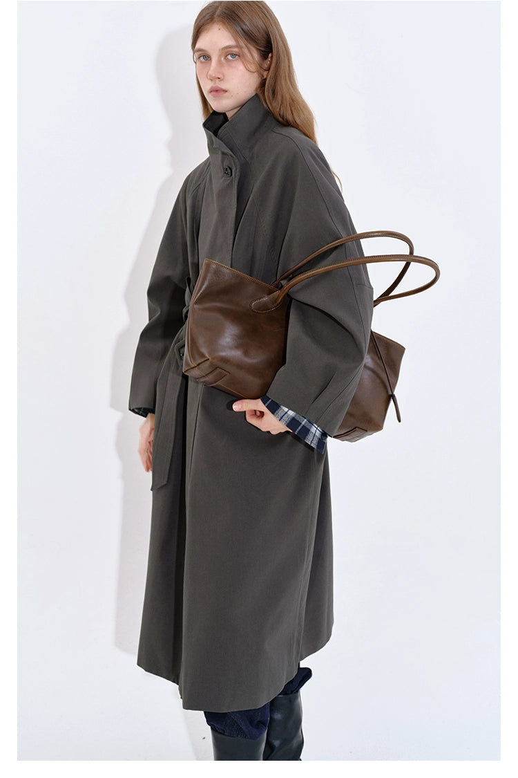 Stand collar long windbreaker coat B4397