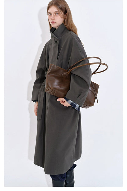 Stand collar long windbreaker coat B4397