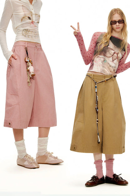 ウオッシュコットンクロップドカーゴワイドパンツ　B4594