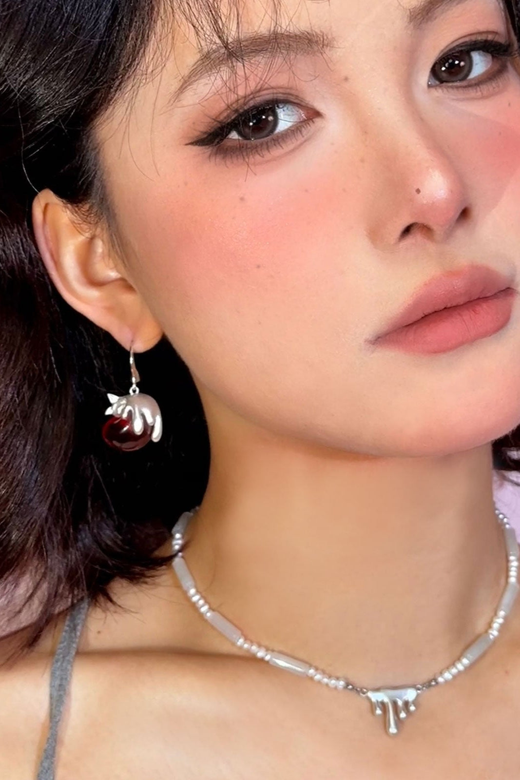 S925チェリーメルトキティピアス（シングル）　B3971