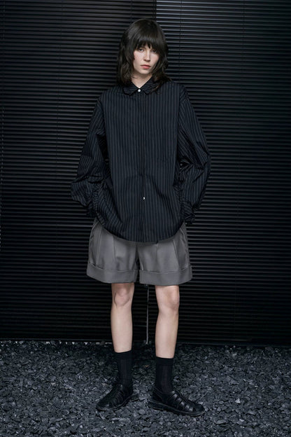 コットンブラックストライプバーサタイルシャツ　B4699