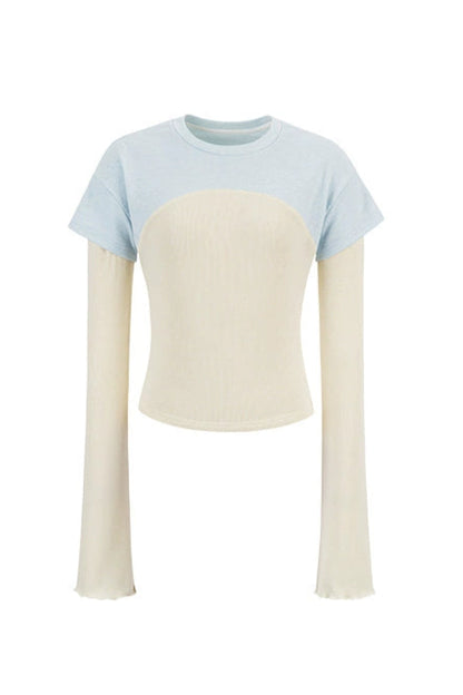 Fake two-piece flared long-sleeved T-shirt B4344