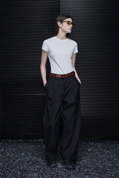 ストライプストレートワイドスーツパンツ　B4739