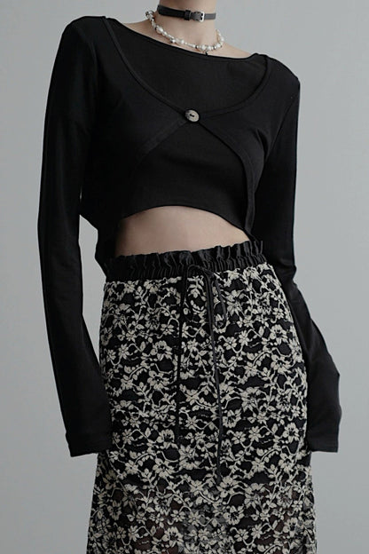 Black knit long sleeve cardigan B4043