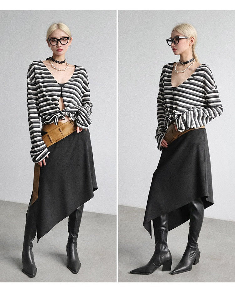 Striped Front & Back Two-Way Knit Top B4645