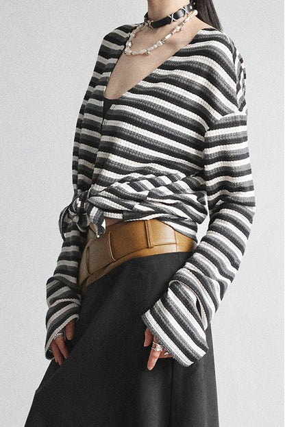 Striped Front & Back Two-Way Knit Top B4645