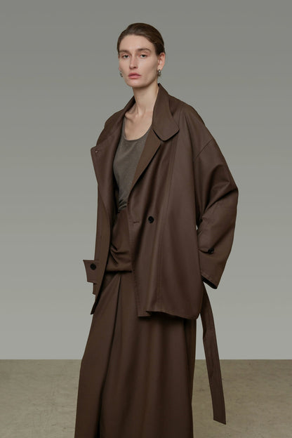High-end loose short trench coat B4292