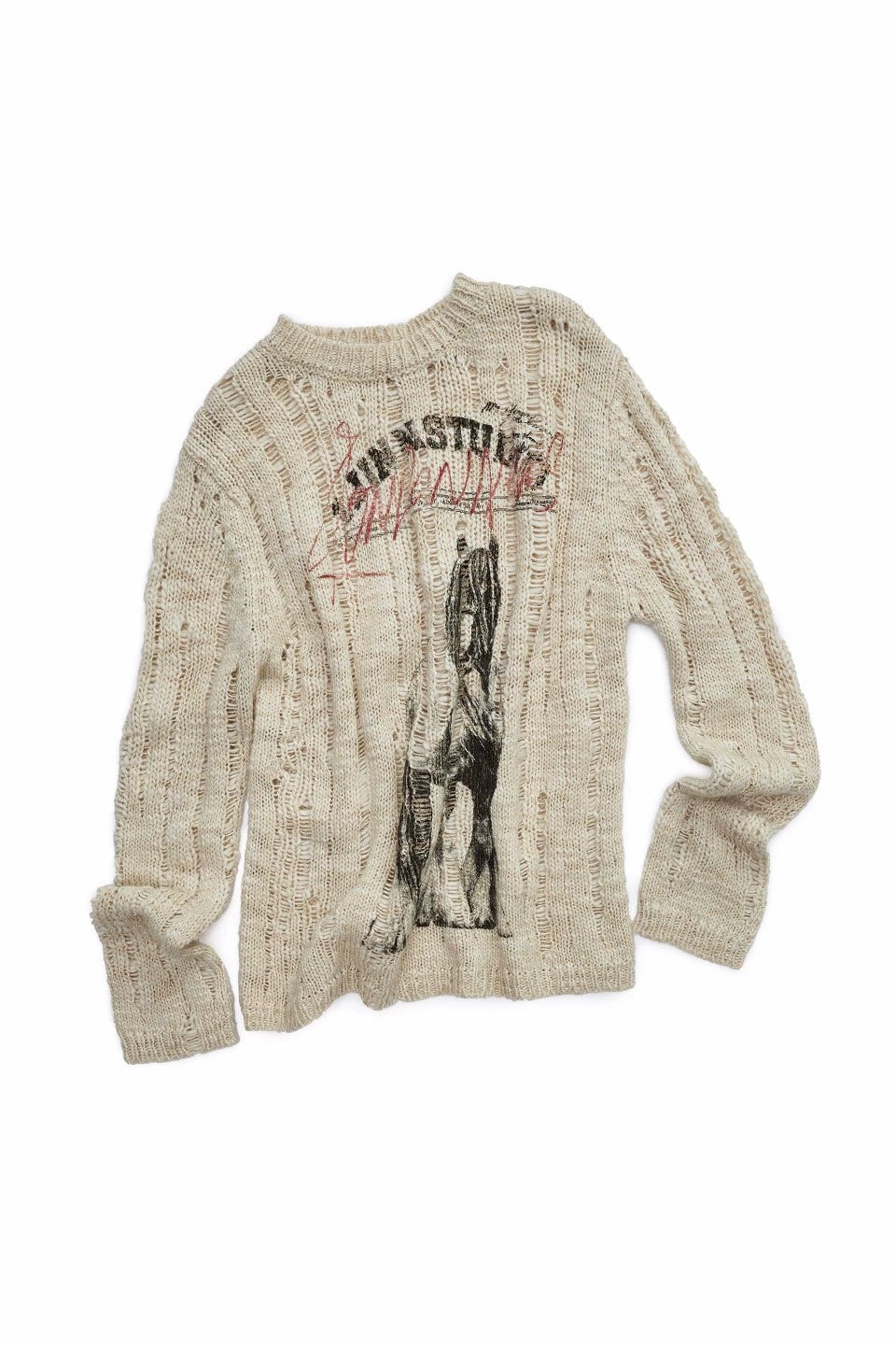 アイスランドアニマルプリントオープンワークセーター　B4392