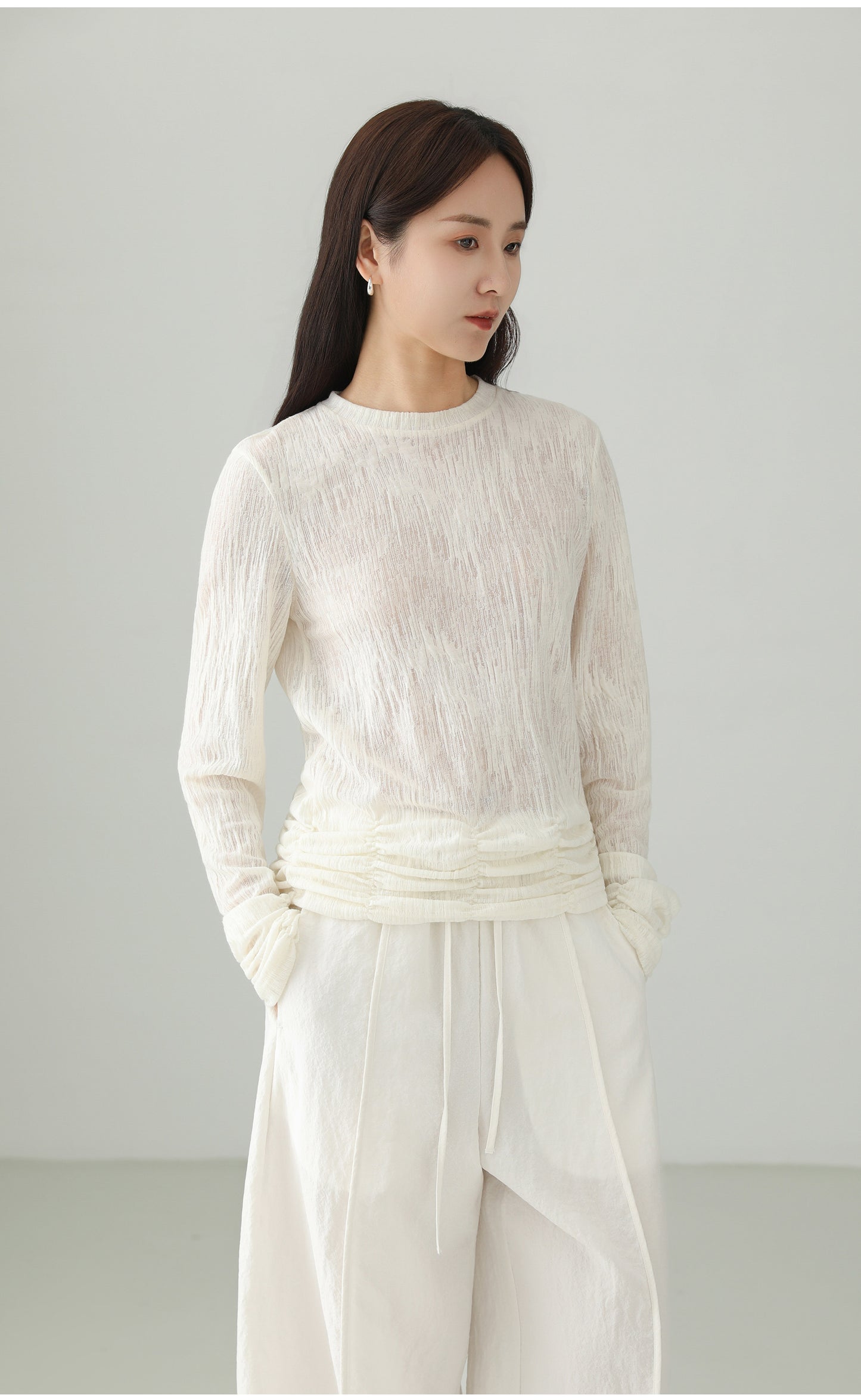 Textured Pleated Design T-shirt B4758