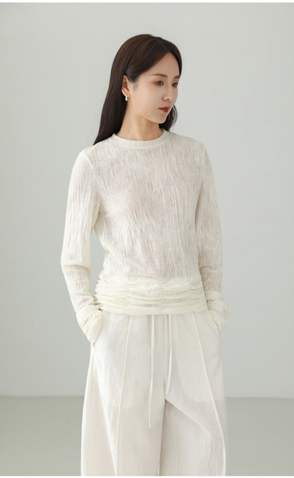 Textured Pleated Design T-shirt B4758