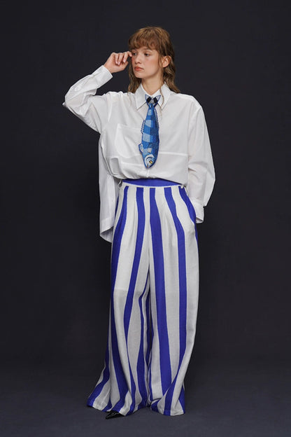 藍白條紋寬褲 B4159