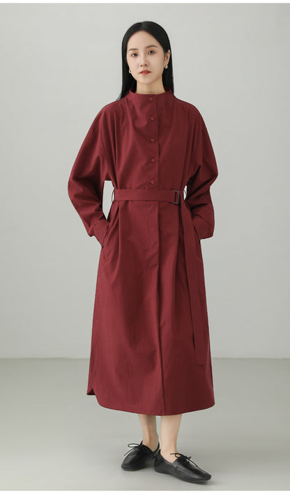 Red Tencel Blend Stand Collar Dress B4663