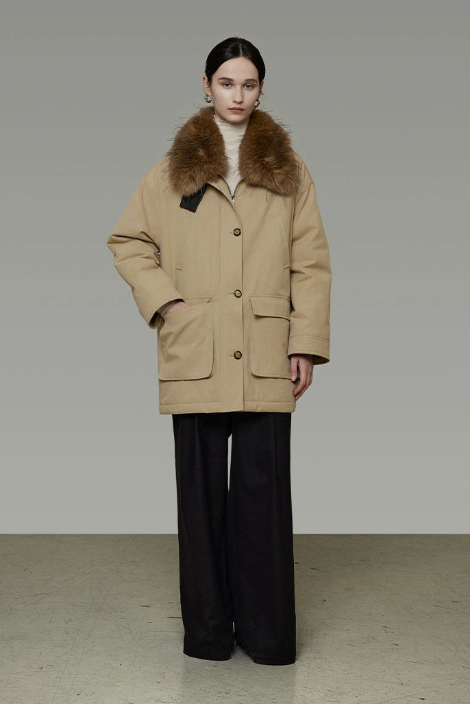 リムーバブルファーカラーコットンパディッドコート　B4509