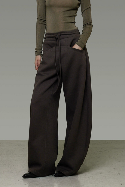 ダークブラウンドローストリングワイドパンツ　B4444
