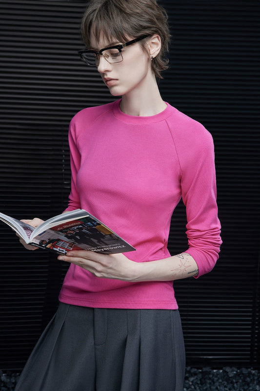 Pink Slim Minimal Long Sleeve T-Shirt B4369