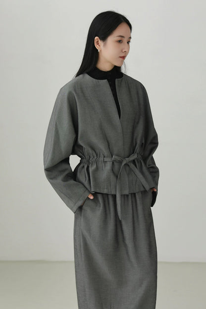 Tencel linen drawstring waist jacket B4281