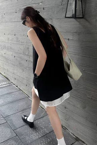 Two-Tone Two-Way Sleeveless Dress B4769