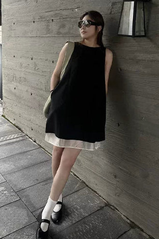 Two-Tone Two-Way Sleeveless Dress B4769