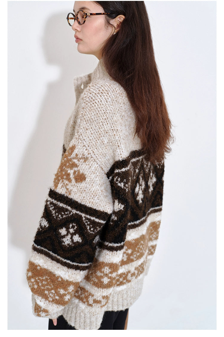 Isle Jacquard Knit High Neck Cardigan B4404