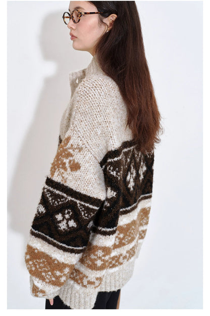 Isle Jacquard Knit High Neck Cardigan B4404