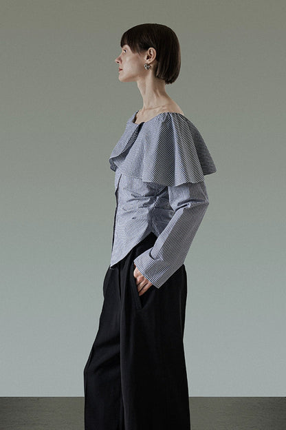 ワンショルダーストライプエレガントトップス　B4196