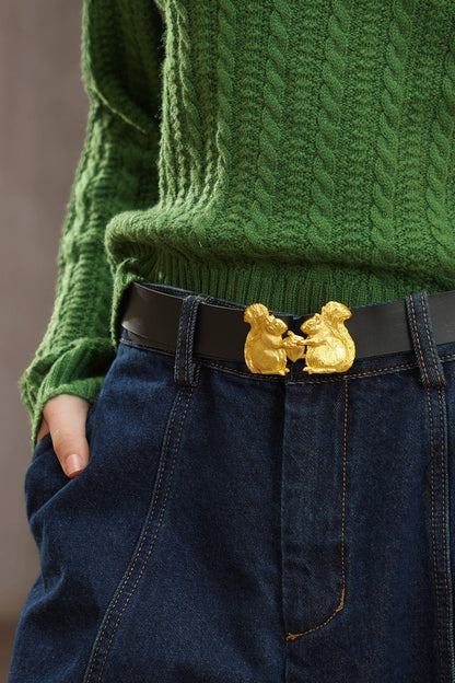 Squirrel Metal Buckle Vintage Leather Belt B4455