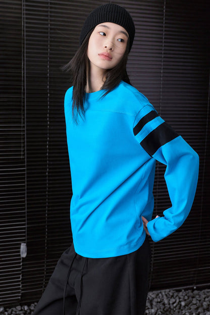 Royal Blue Cotton Color-Block Striped T-Shirt B5019