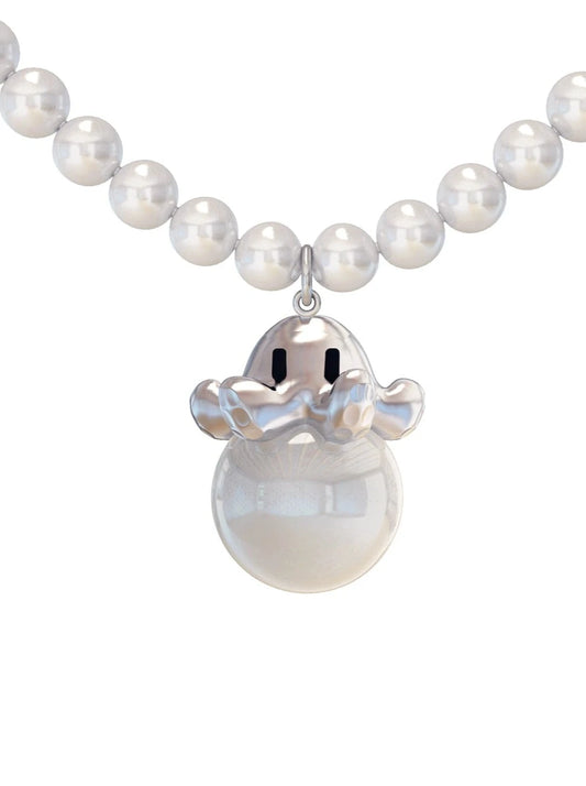 Metal Octopus Pearl Chain Polygon Necklace B2792