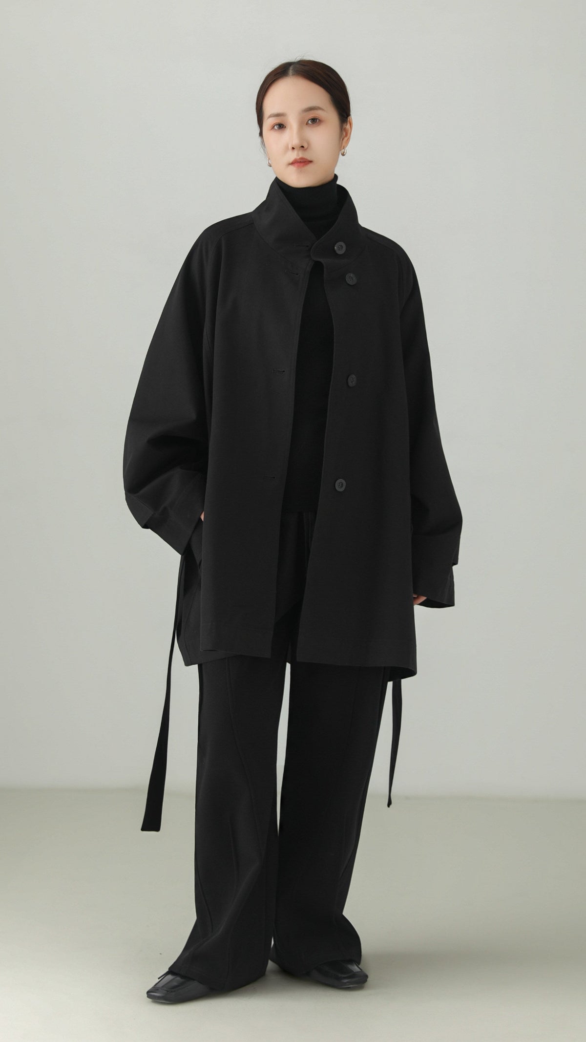 Black 100% Cotton Belted Design Trench Coat B5007