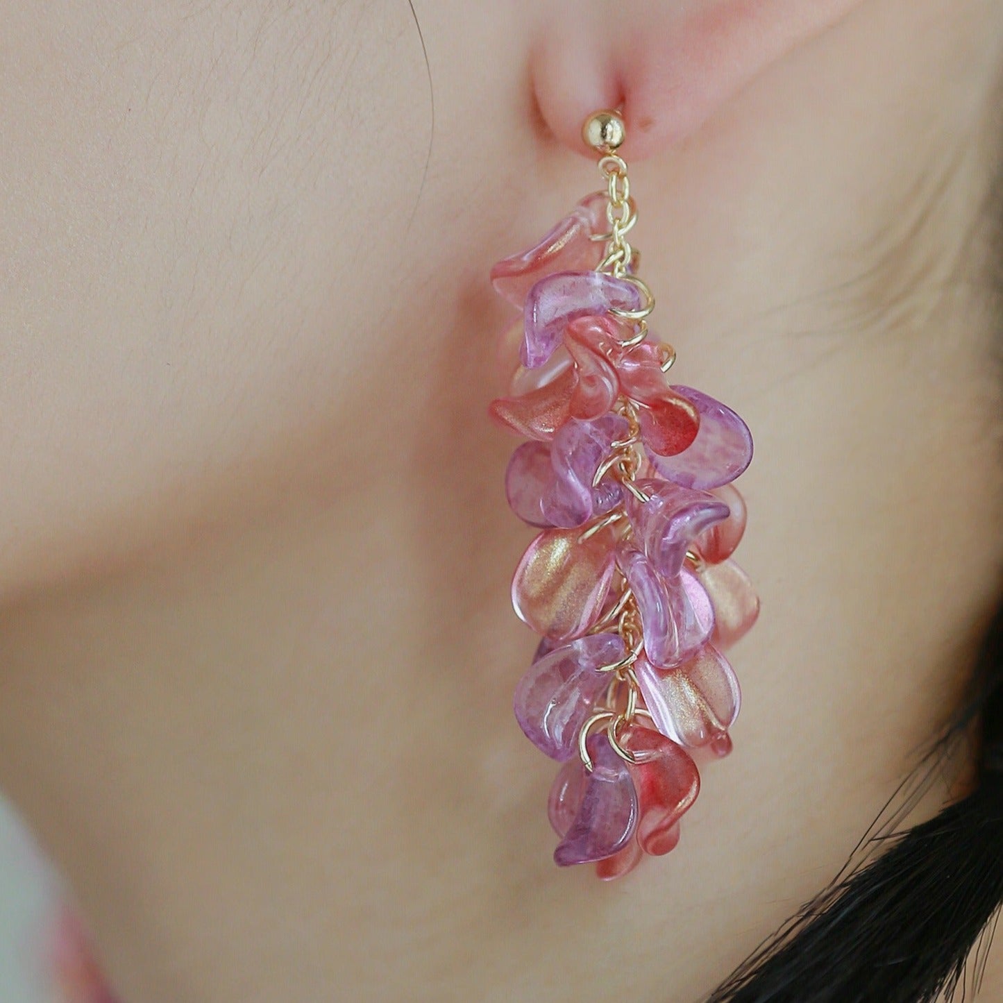 Flower glass tassel earrings B1895