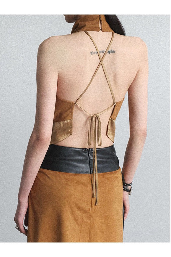 High-neck fake two-piece top B4649