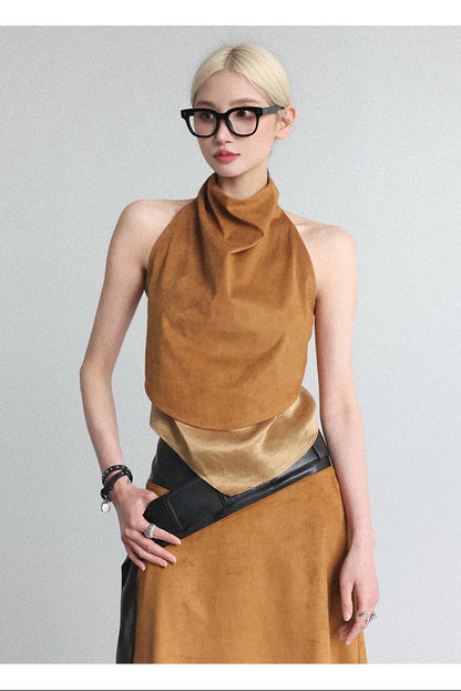 High-neck fake two-piece top B4649