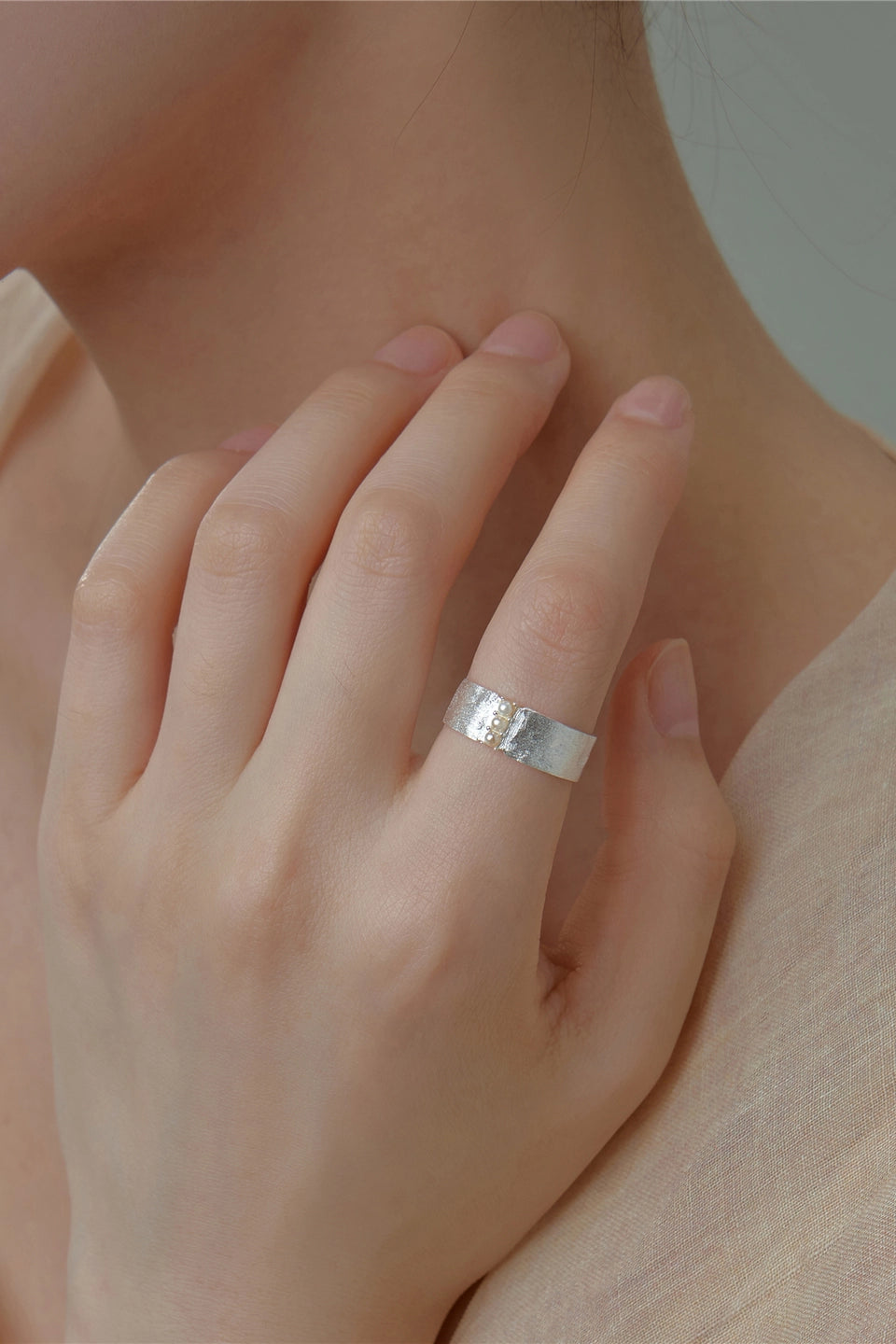 S925シングルパールブラッシュオープンリング　B4519