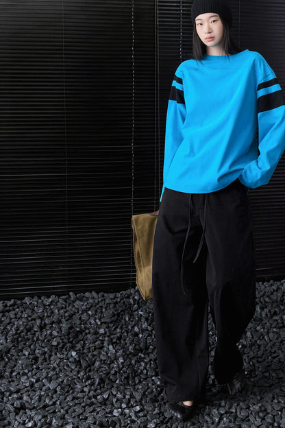 Royal Blue Cotton Color-Block Striped T-Shirt B5019